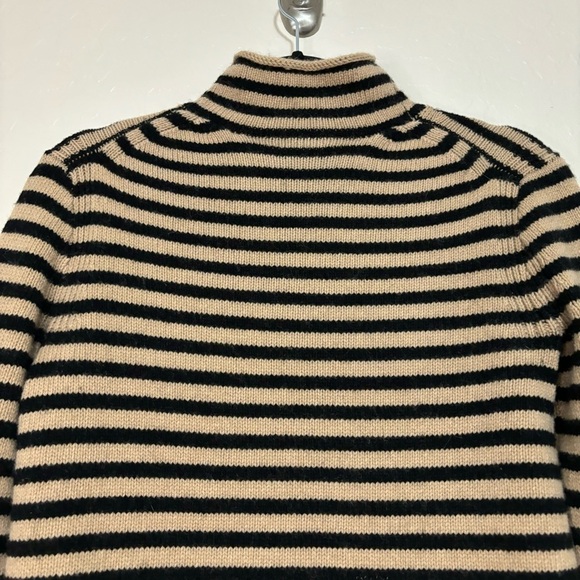 J.Crew Cashmere Wool Black and Tan Striped Long Sleeve Mock Neck Sweater XXS - Picture 10 of 12
